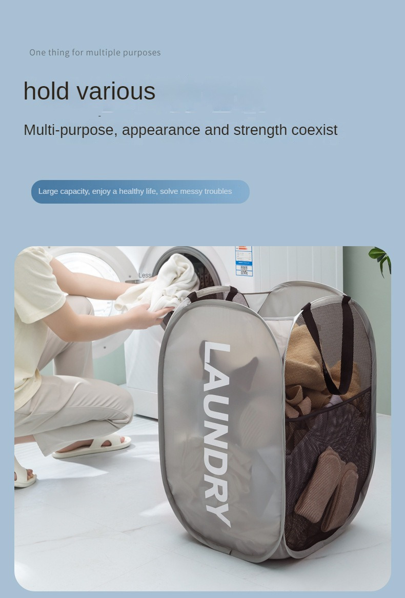 large capacity foldable laundry hamper double sided portable lightweight sturdy fabric construction modern rectangular design ideal for bedroom home and toy storage no power required with handles details 5