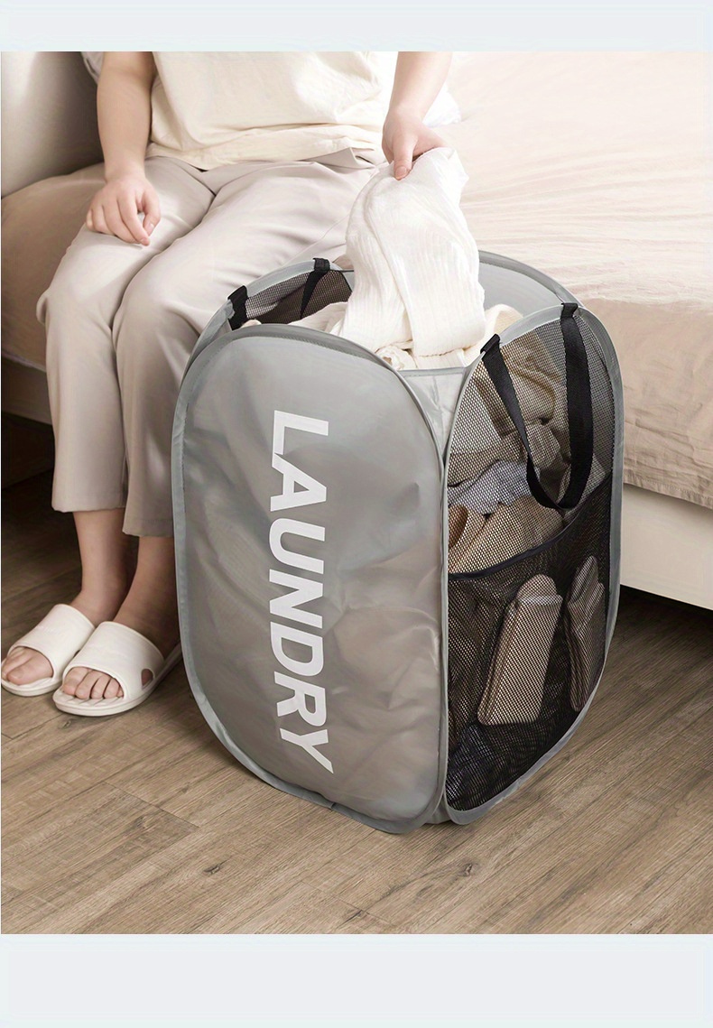 large capacity foldable laundry hamper double sided portable lightweight sturdy fabric construction modern rectangular design ideal for bedroom home and toy storage no power required with handles details 14