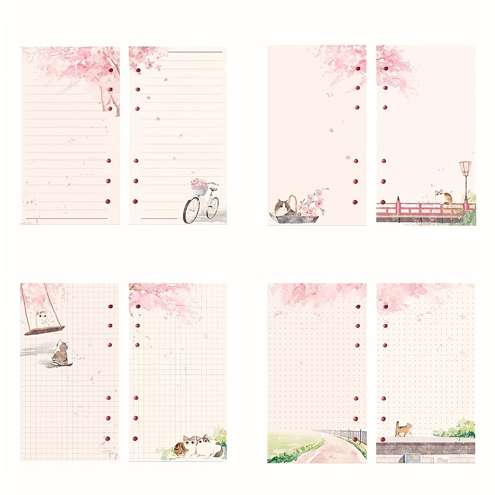 E-shop 80 Stück Blätter Kawaii Sakura und Katze A6 Loseblatt-Notizbuch Nachfüllung Spiralbinder Innenseiten Linienraster Blanko-Agenda