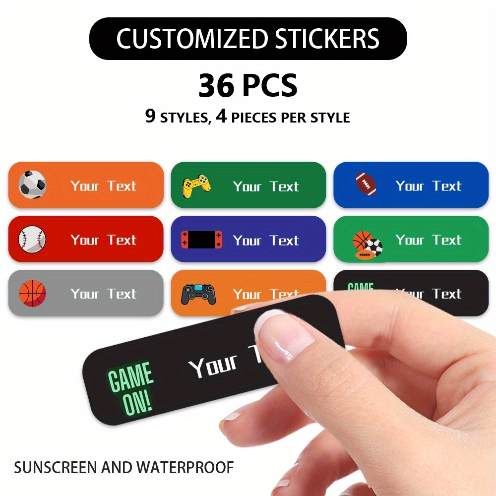 

36pcs Name Stickers - Personalized Labels For School Supplies, Laptops & Water Bottles, & Sun-