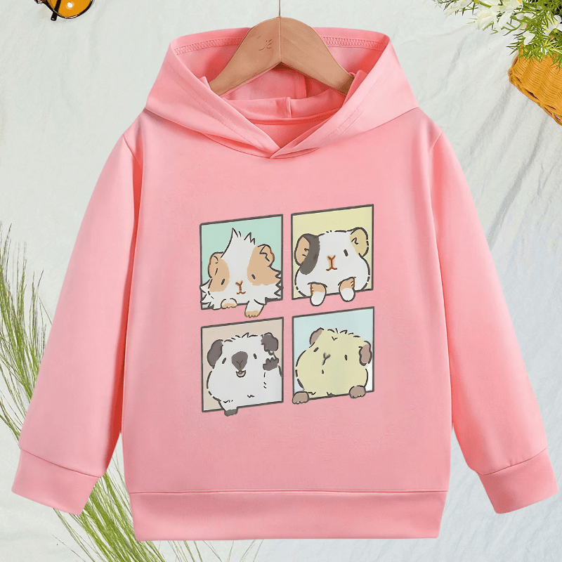 

Cartoon Hamster Print Trendy Hoodie, Comfy Casual Hooded Sweatshirt, Girl's Outdoor Daily Wear