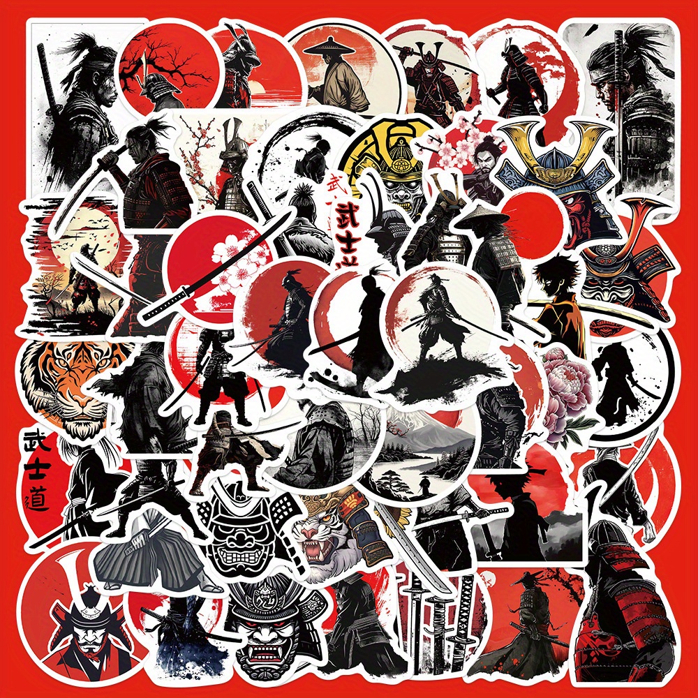 50pcs Bushido Warrior Graffiti Stickers, Aesthetics Stickers Water Bottle, Skateboard, Laptop, Phone, Journaling, Scrapbooking Decals Party Supply