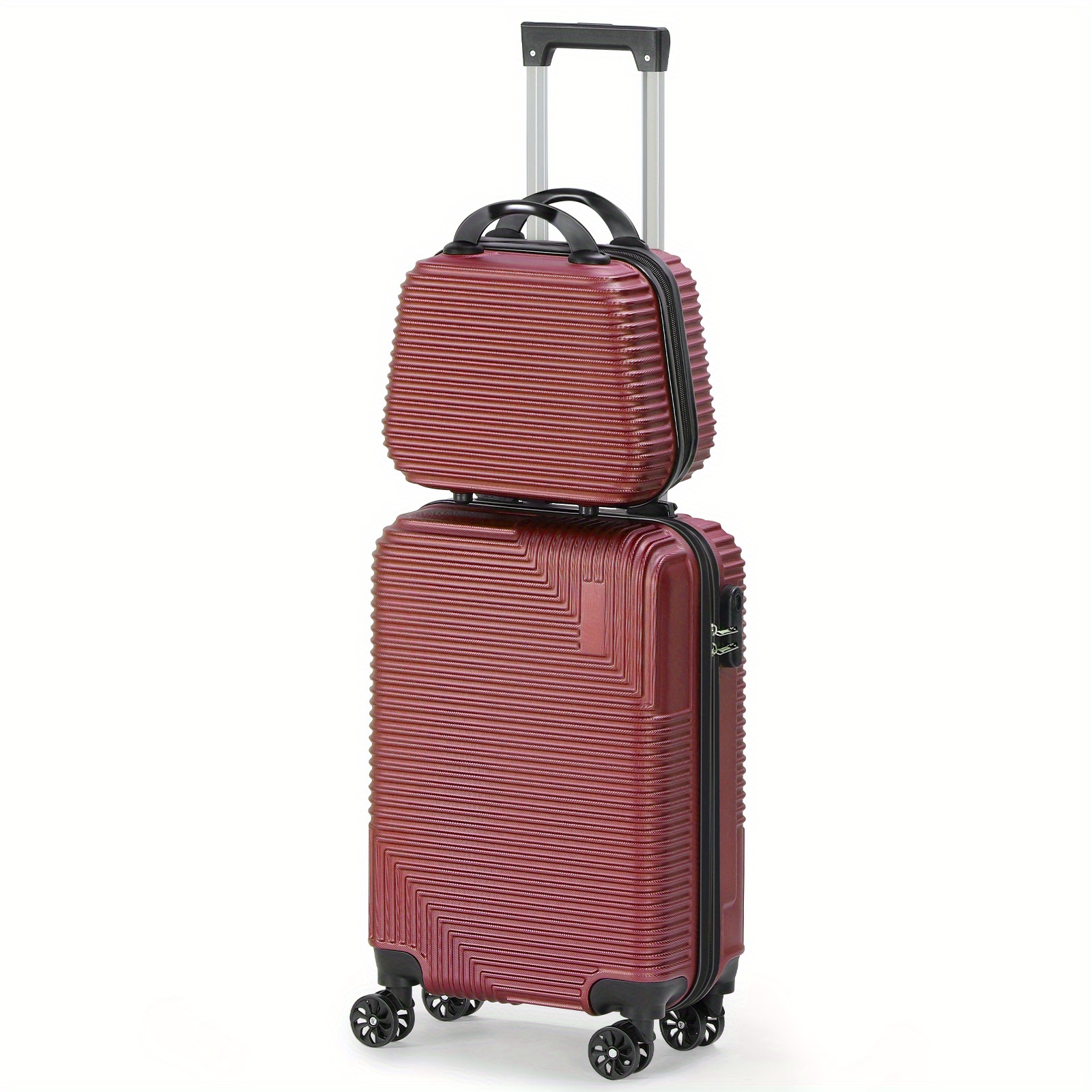 TEMU 20" Carry On Luggage And 14" Mini Cosmetic Cases Travel Set Lightweight Abs Suitcase With Lock, Hardside Luggage With Spinner Wheels 2pcs Set