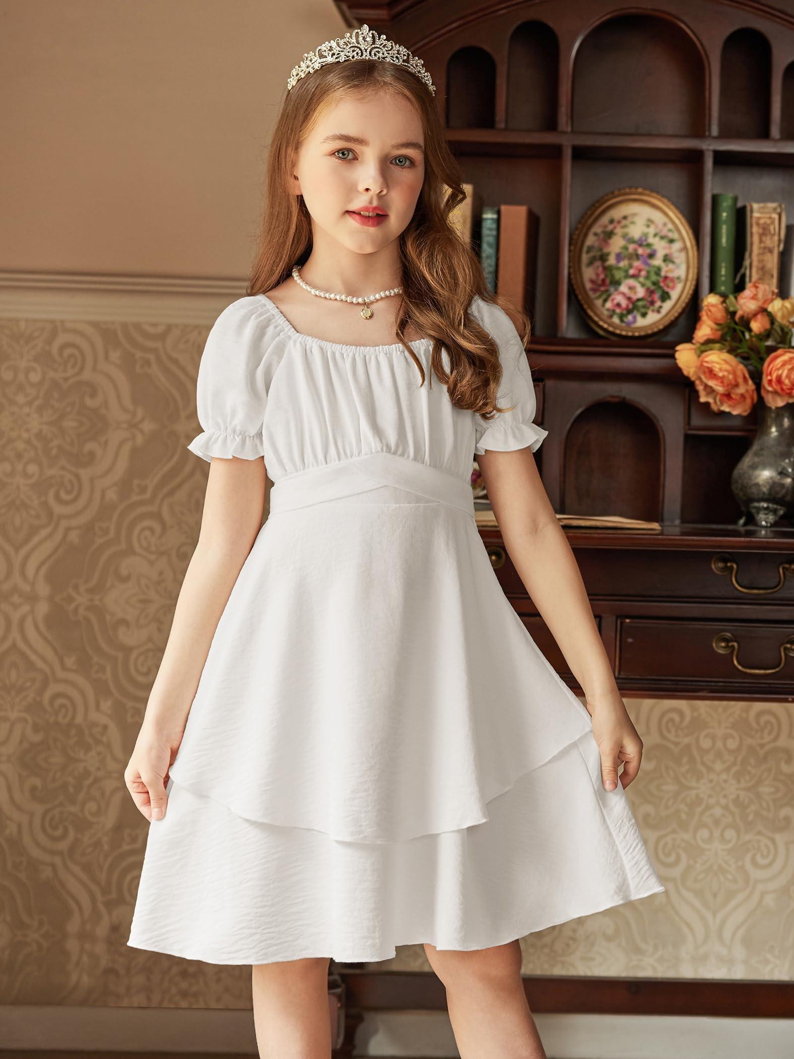 girls dress summer shoulder puff sleeve ruffle tiered layer - Temu