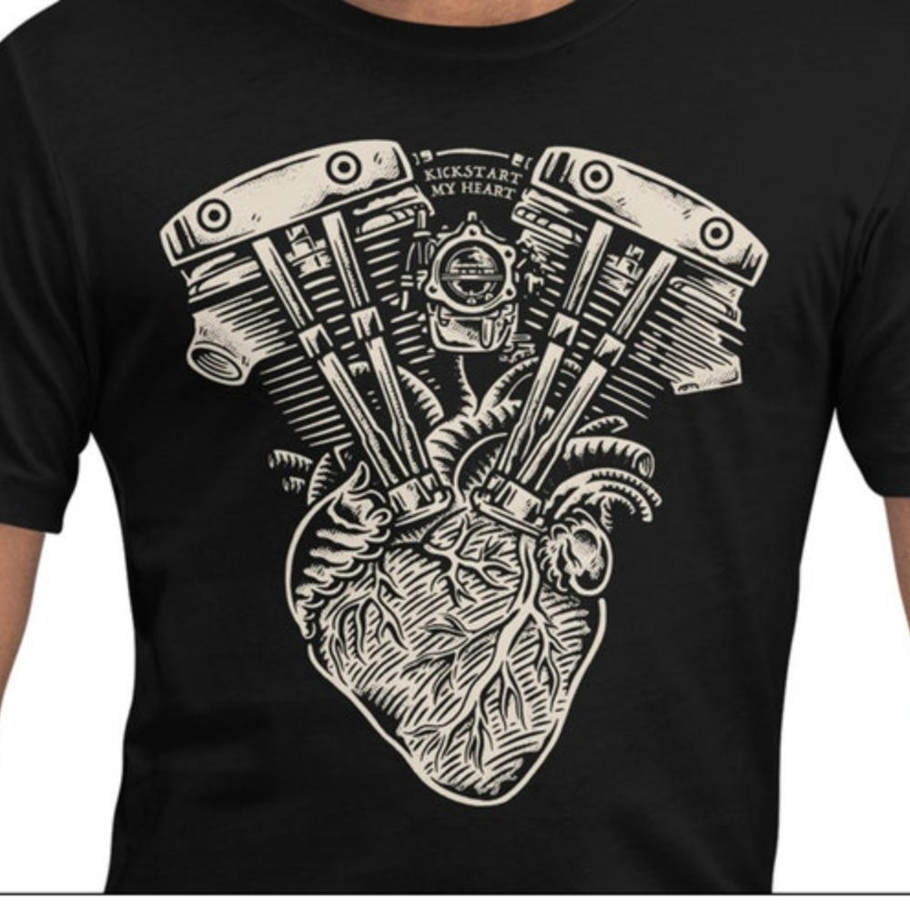 

For Riders - Motorcycle Engine Heart - Now Available In 5 Garment Options - Front Print Only