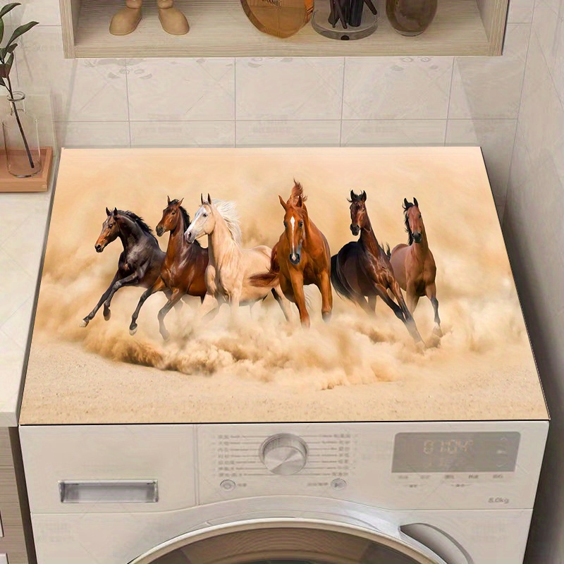 

1pc Polyester Dish Drying Mat With Vibrant Galloping Horses Print - Multipurpose Absorbent Kitchen Countertop Mat, Coffee Machine Pad, Decorative Table Mat For Home & Party Use