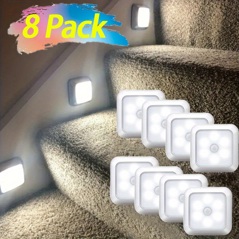 

2/ 4/ 8 Pack Led Night Light, Motion Sensor Light, Battery-powered Led Night Light, Lamp With Sensor, Compact Nightlight, For Bedroom, Toilet, Stairs, Hallway