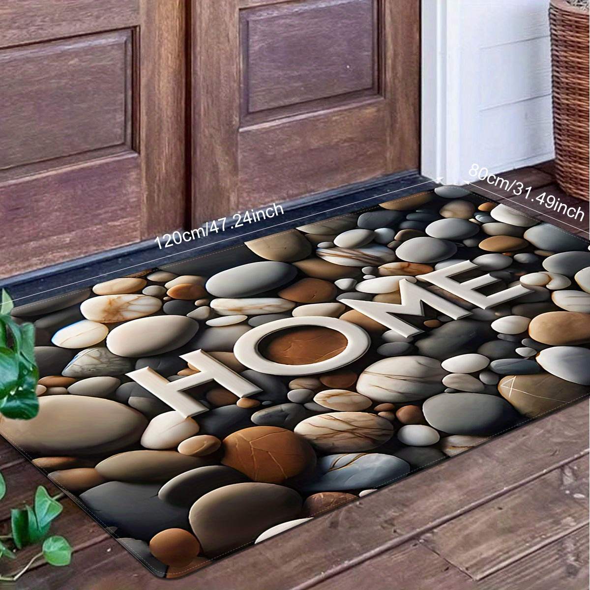 1pc polyester doormat with pebble print stain resistant lightweight non slip rectangle entrance mat for indoor use     for christmas halloween thanksgiving graduation labor day welcome home rug details 6