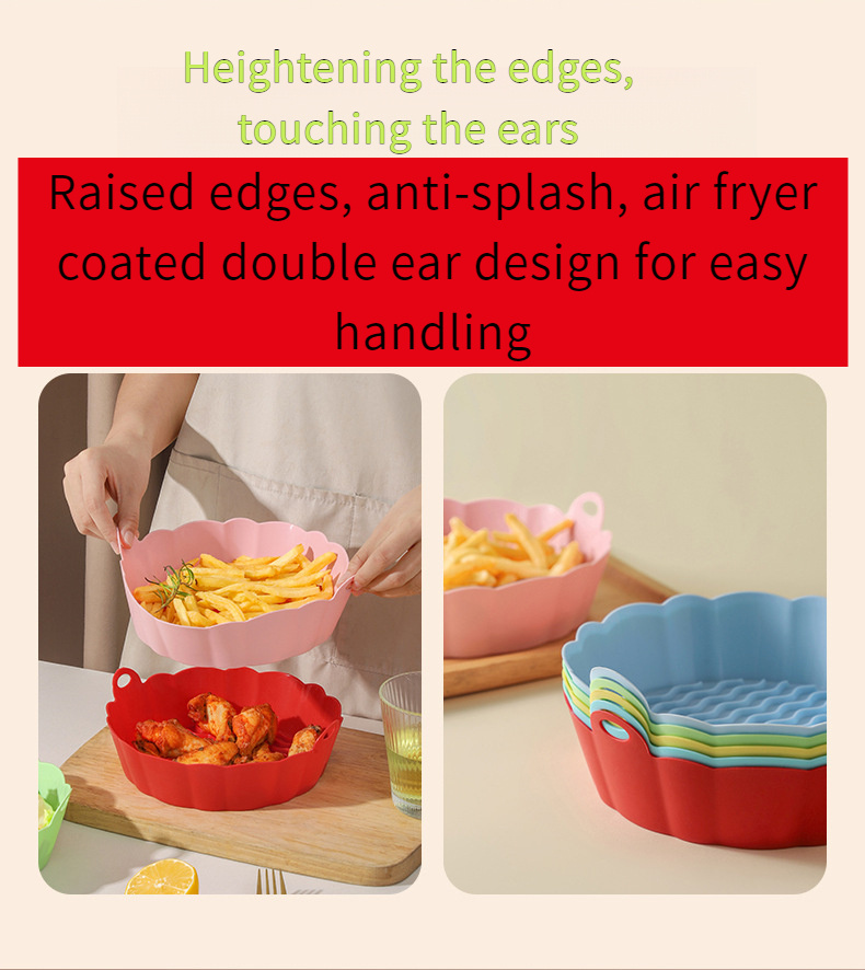 1pc silicone air fryer pot reusable flower pattern air fryer basket non stick heat resistant bpa free multipurpose microwave oven accessory details 4