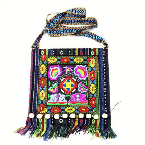 womens vintage ethnic square tote shoulder bag red base with multicolor embroidery tassels durable nylon crossbody handbag zipper closure polyester lining for festivals beach shopping travel companion tassel detailing sturdy construction statement accessory boho lovers