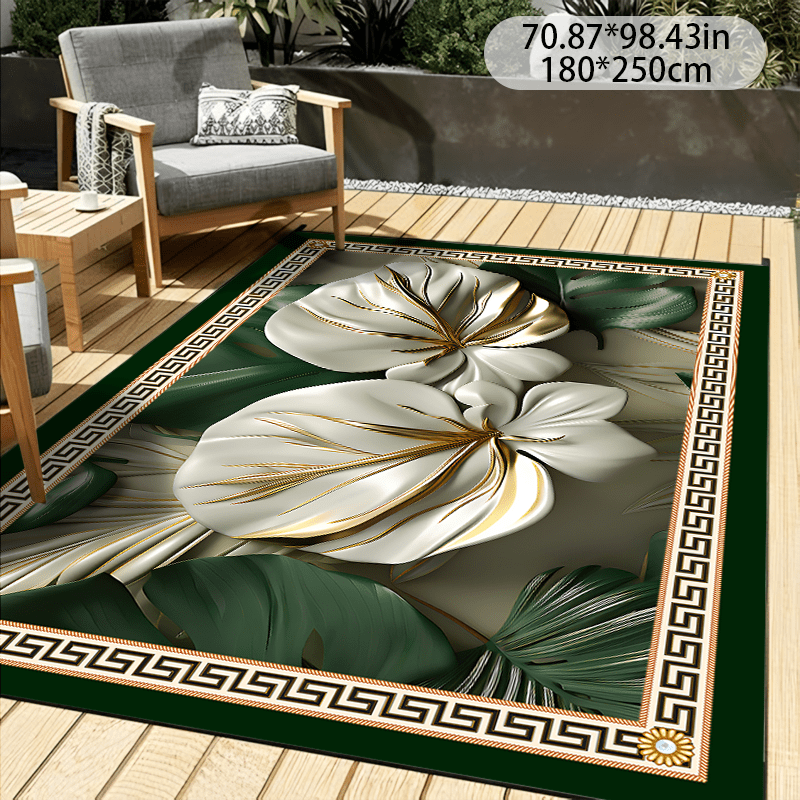 

Crystal Fleece Outdoor Rug With Grip Points: 800gsm, Leaf Pattern, Waterproof, Machine Washable, Suitable For Patio, Balcony, Kitchen, Bedroom, And More