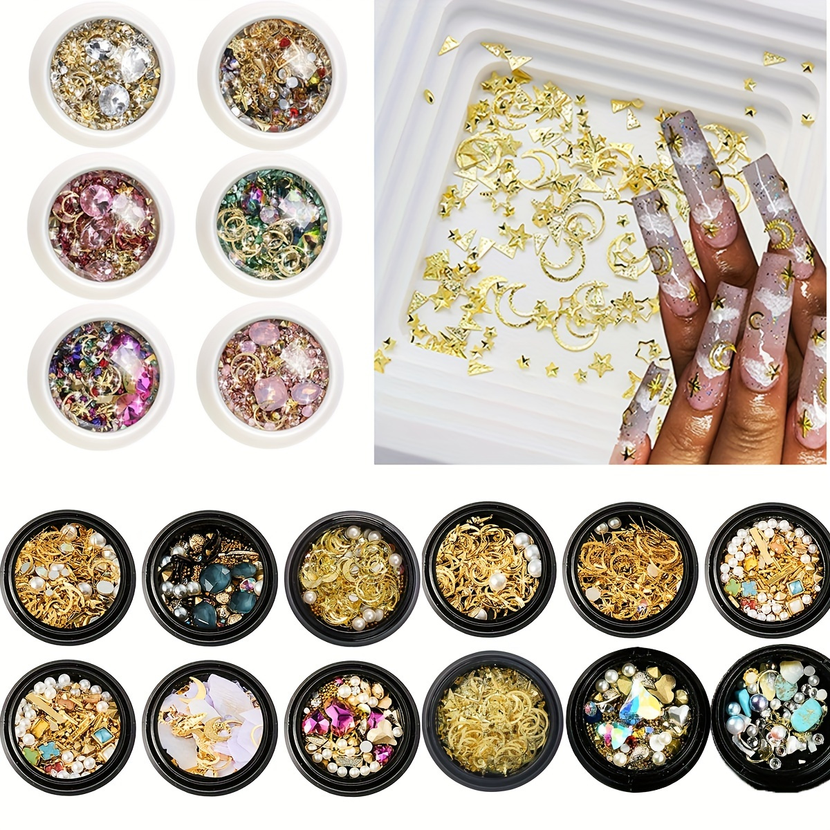 

20 Luxurious Boxes Glittering Nail Art Charms - Premium 3d Metal Withshimmering Crystals - Alloy For Chic , Salon-, And Creative Nail Designs