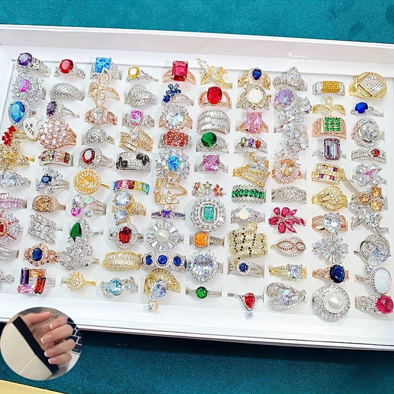 

10pcs Vintage Stacking Rings + 24pcs Nail Tips -fashion With Glamorous Shining Zirconia -mix-and-match Adjustableblind Bag, Uncertain Styles For A Unique Party Accessory Experience