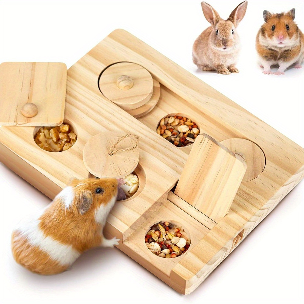 

6-in-1 Wooden Interactive Pet Feeder - Stimulating Snack Dispenser For Hamsters, Rabbits, And Other Small Animals - Fun, Educational, Durable Toy