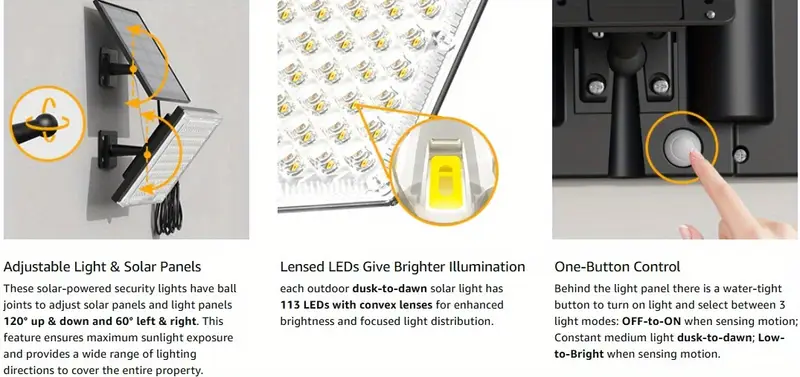 1 2 4 pack 16ft cable solar outside lights with 113 bright led 9000 sensor outdoor flood lights dusk to security light for garden barn porch details 4