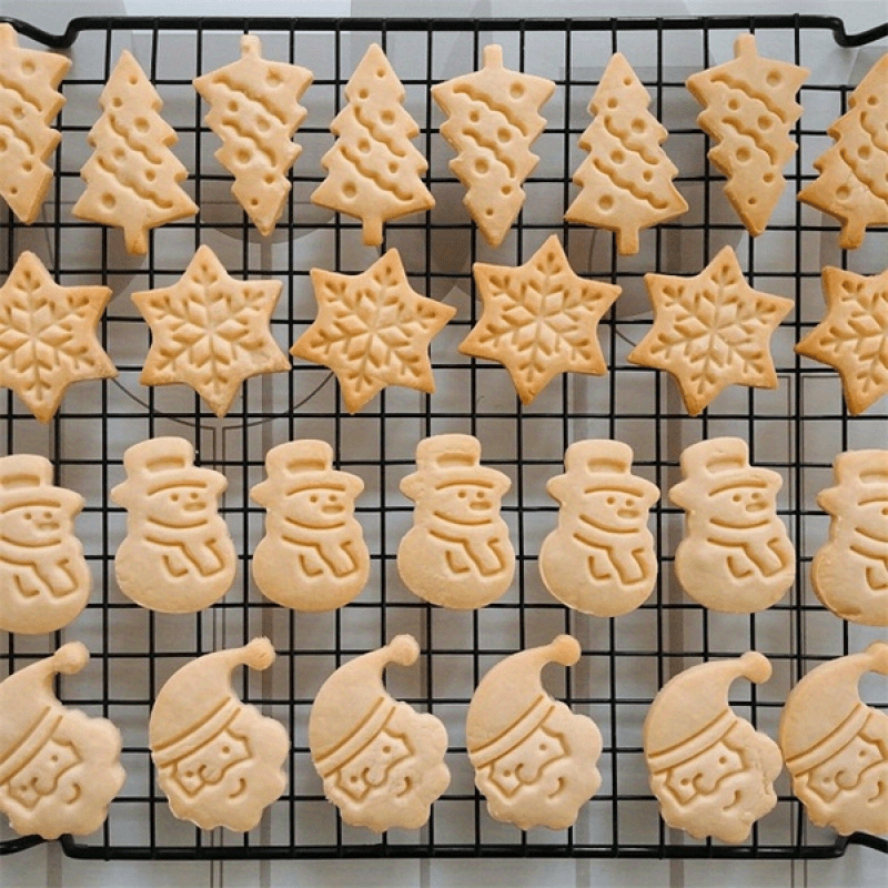 4 piece plastic holiday biscuit stamp set 3d christmas tree snowman snowflake santa hat press molds for festive baking details 2