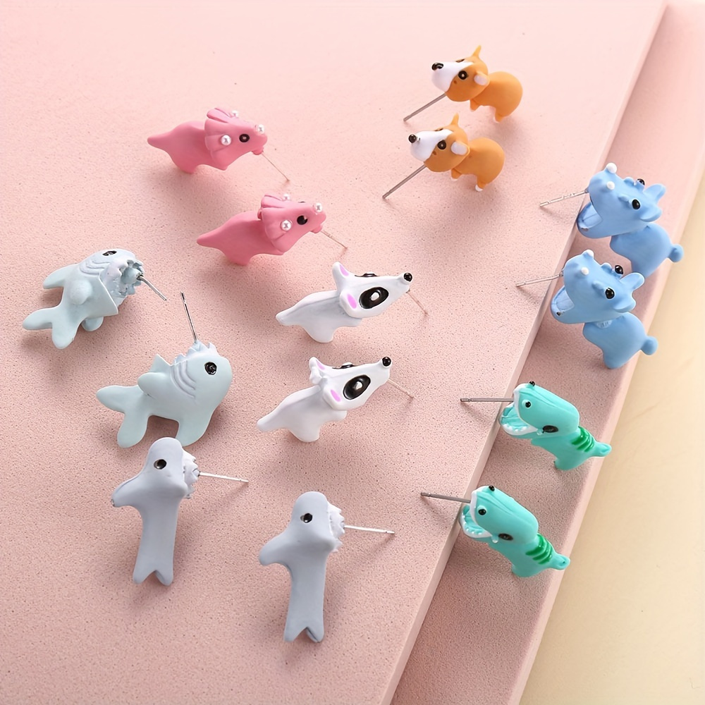 

Animal Themed Cartoon Stud Earrings, Cute Dinosaur Puppy Whale Clay Bite Earrings Jewelry Set, Funny Gift Accessories