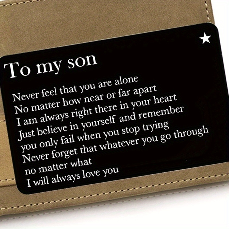 

Inspirational Aluminum Metal Wallet Card Insert For Son - Encouraging Engraved Message Keepsake Without Electricity, Featherless, Suitable For 14+