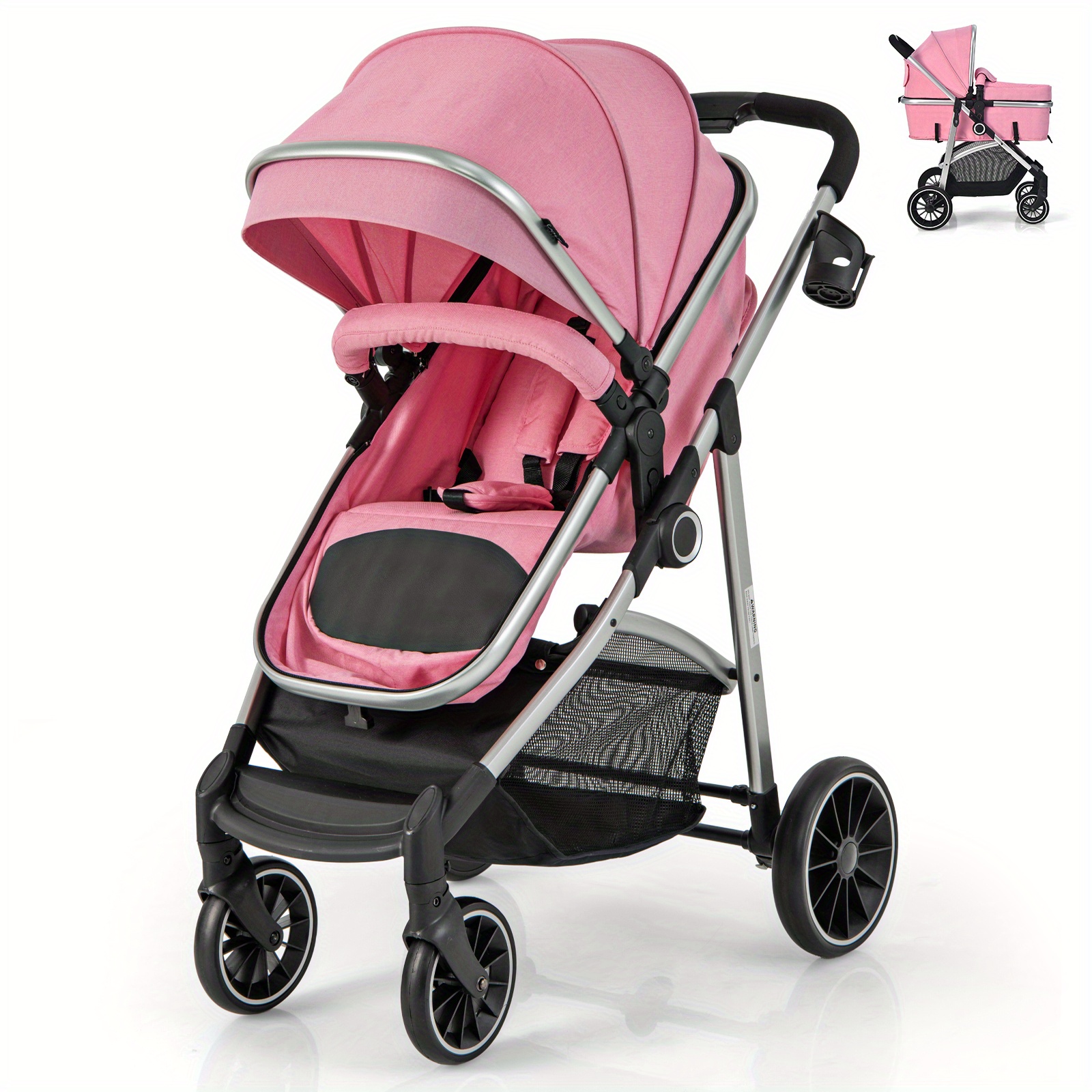 2 in 1 Convertible Baby Stroller High Landscape Infant Stroller w Cup Holder