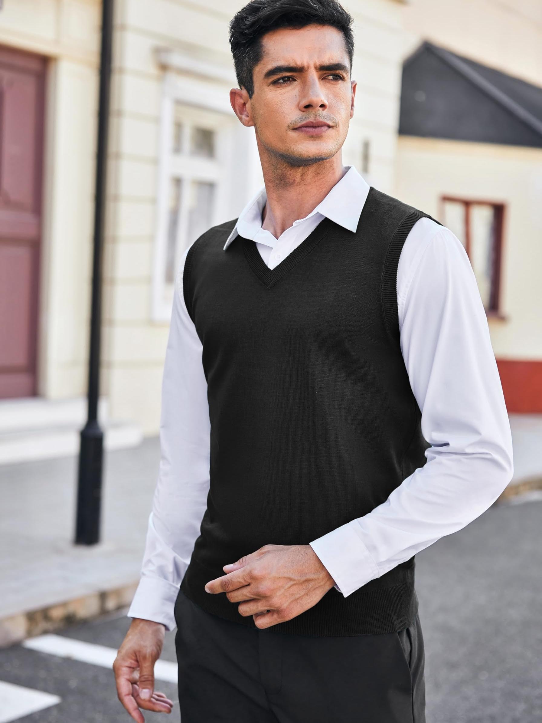 Sweater Vests V Neck Sleeveless Jumper Mens Burgundy Sweater Vest