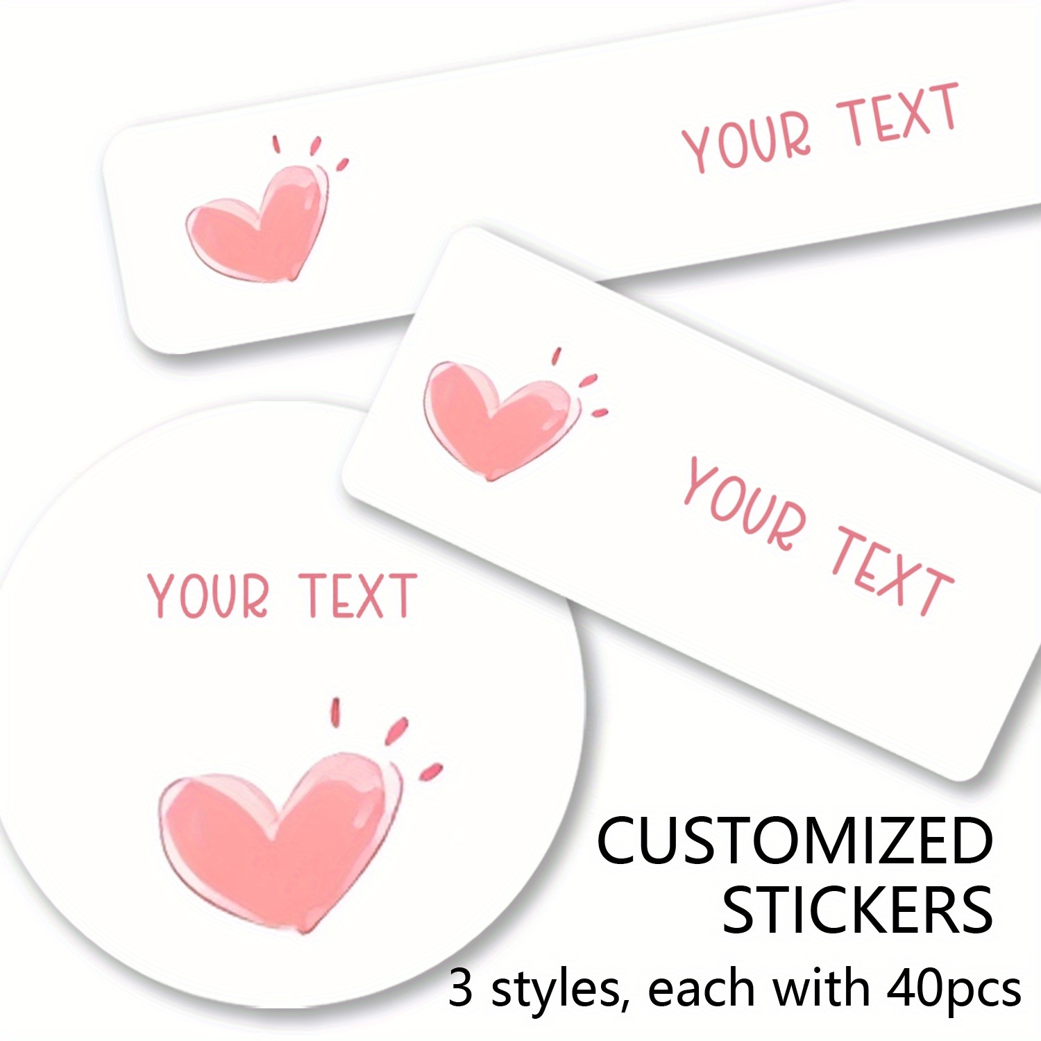 

120pcs Customizable Heart Stickers, Waterproof Personalized Name Labels For School Supplies, Laptops, Diaries, And Water Bottles, No Feathers, Paper Material, Misc Theme