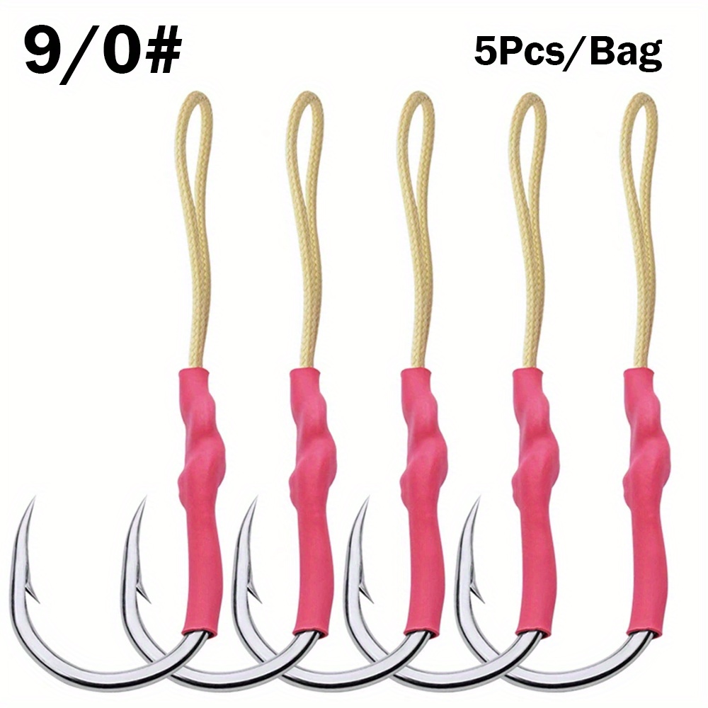 5pcs/bag Metal Jig Assist Hook With Pe Line Solid Ring Jigging Spoon Saltwater Corrosion And Resistance