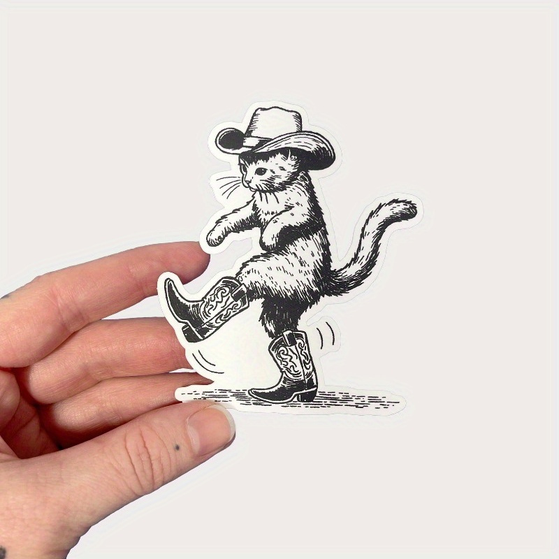 

1pc 3inch Cartoon Sticker Cowboy Cat Wearing Boots Vinyl Decal For Cup, Laptop And Car Bumper Exterior Decoration Waterproof Sunscreen Dustproof Car Sticker