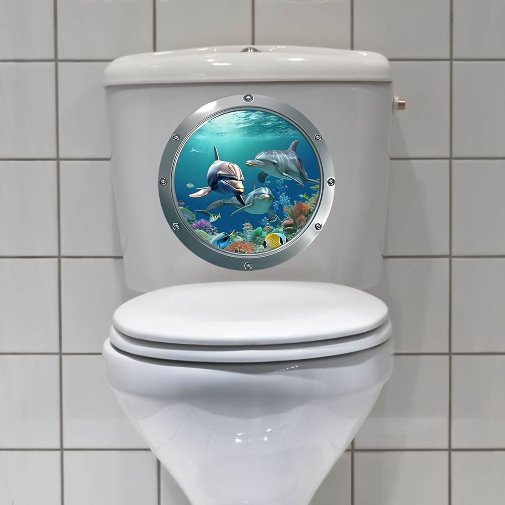 

1pc Ocean Self-adhesive Toilet Sticker, Round Decal, Plastic For Bathroom Decor, No Electricity Required