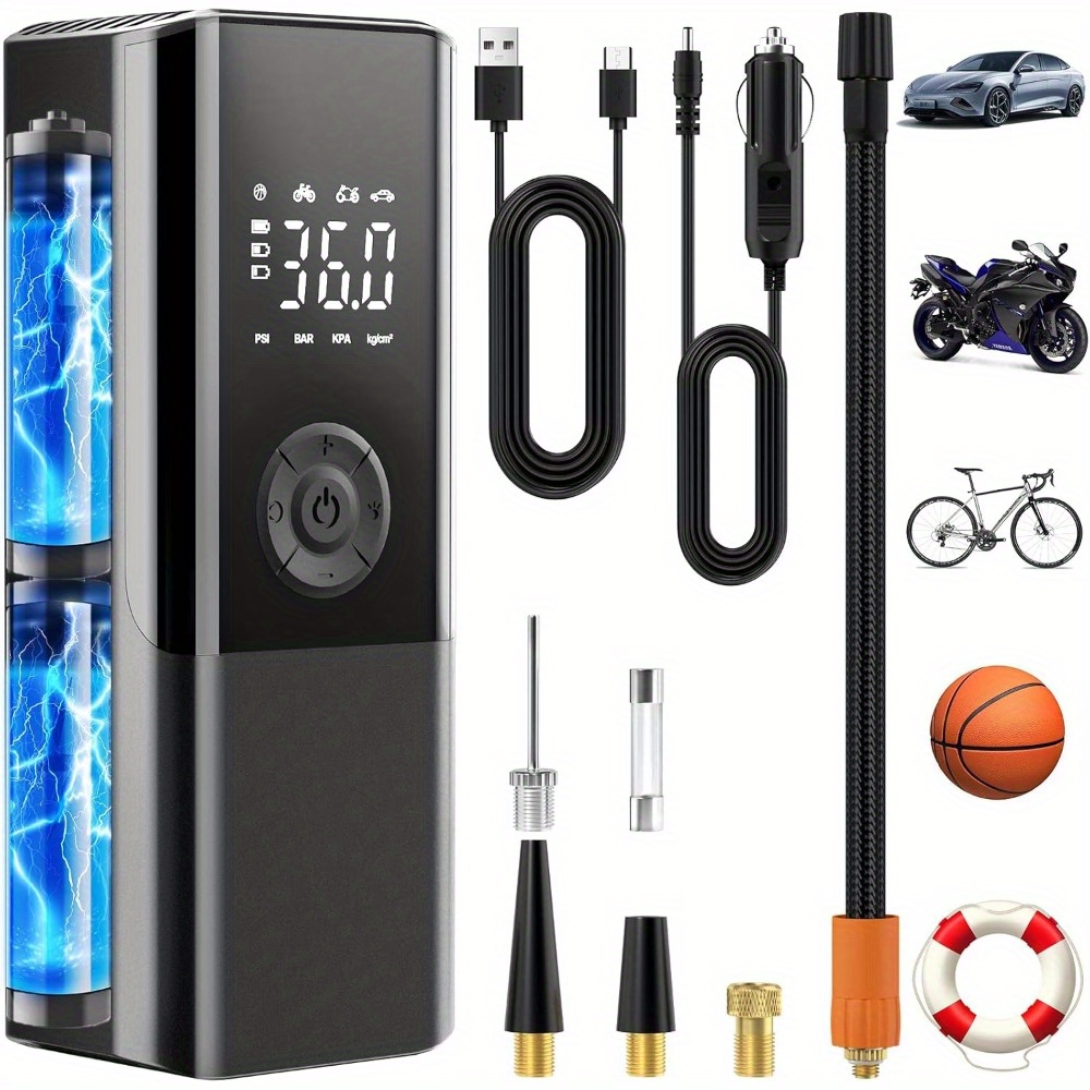 TEMU Tire Inflator, 150psi Cordless Air Compressor Pump Fast , 6000mah Rechargeable, Electric Tire Pump With Lcd , 2 Ways To Inflate For Car Motocycle Bicycle Ball