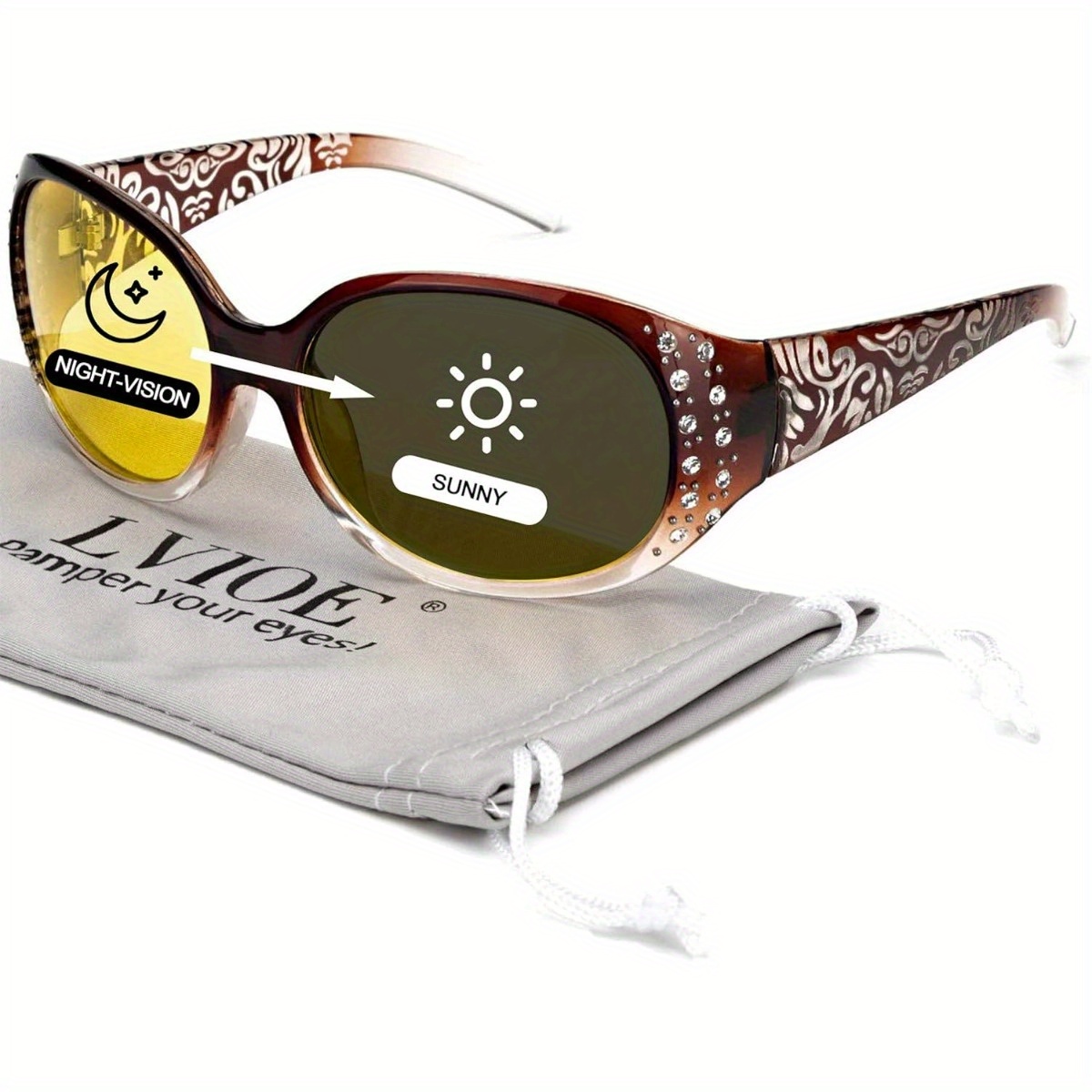 

Lvioe Night-vision Driving Glasses Wrap Around Anti Glare With Polarized Yellow Lens For Women