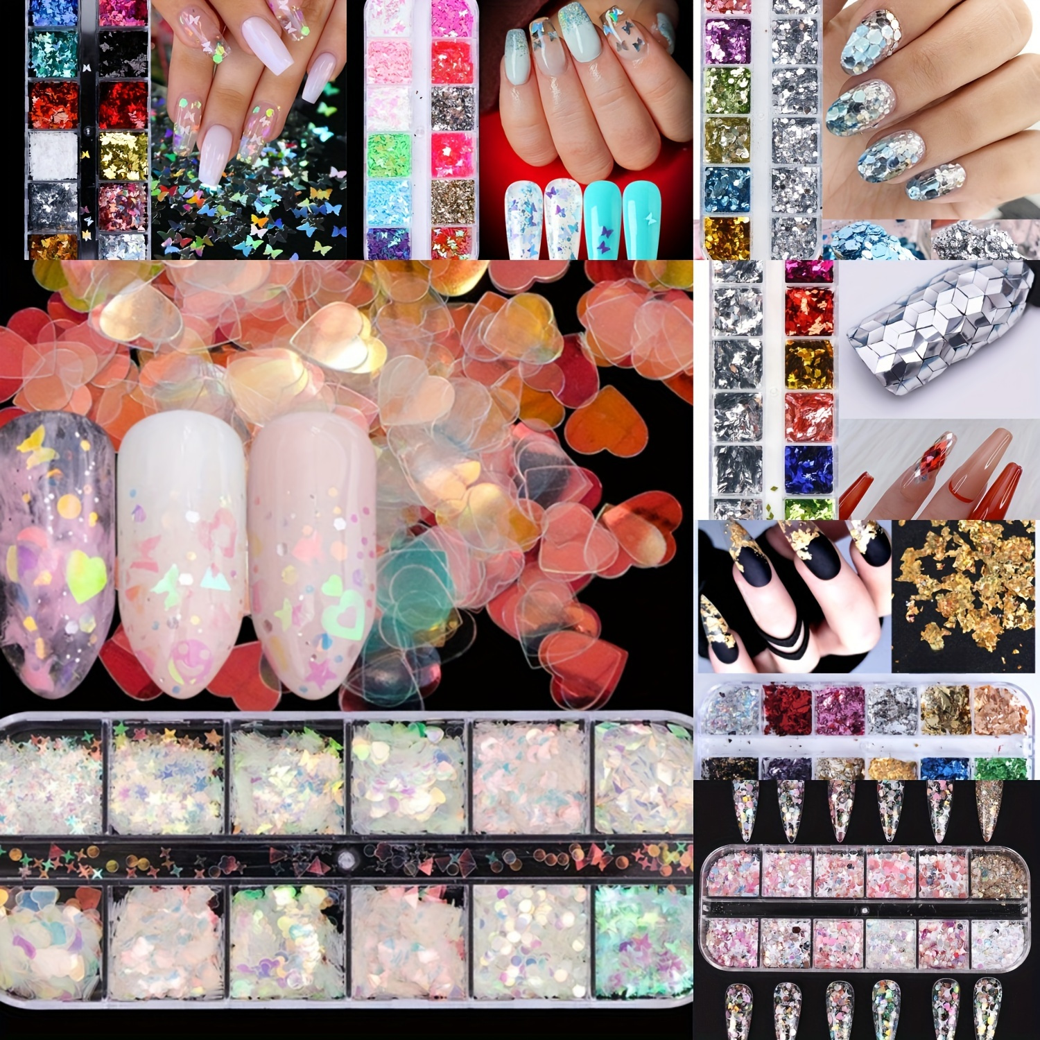 

84 Grids Holographic Nail Iridescent Nail Foil Mermaid Bright Gradient Ice Nail Sequins Paillettes Summer Nail Decoration Fluorescent Glass Acrylic Nails Supplies Sticker For Make Up Diy Decoration