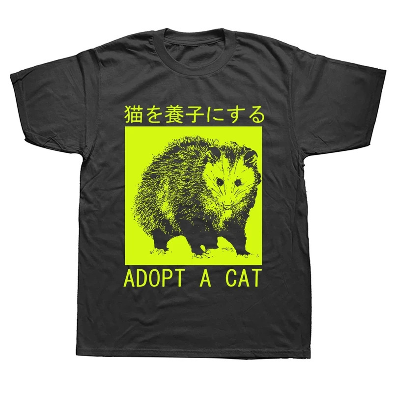 

Adopt A Cat Opossum Japanese T Shirts Graphic Cotton Streetwear Short Sleeve Birthday Gifts Summer Style T-shirt Mens 42346