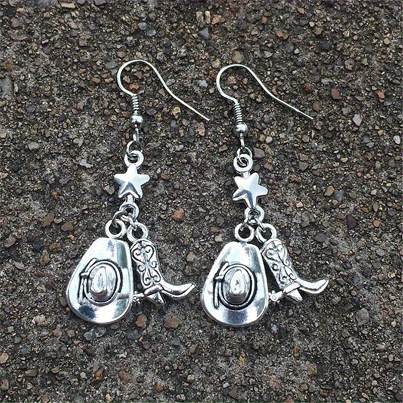 

Vintage Style Alloy Cowboy Hat And Boot Dangle Earrings - Perfect For Parties And Gifts, Fashionable Jewelry