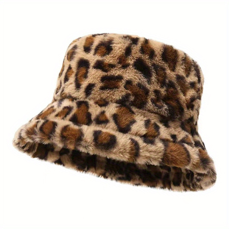 

1pc Winter Warm Leopard Print Hat, Suitable For Men And Women's Outdoor Sports And Bucket Hats