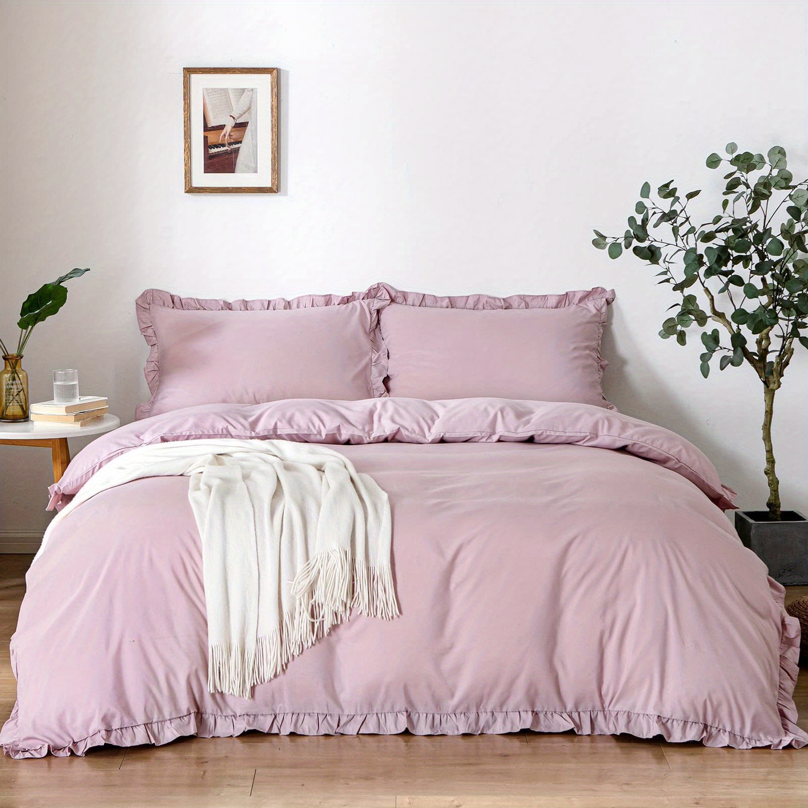 

Pink Ruffled Bedding Set 135x200 Pieces For Girls Microfiber Bedding With Flowers And Zipper With Pillowcases 80x80 Cm