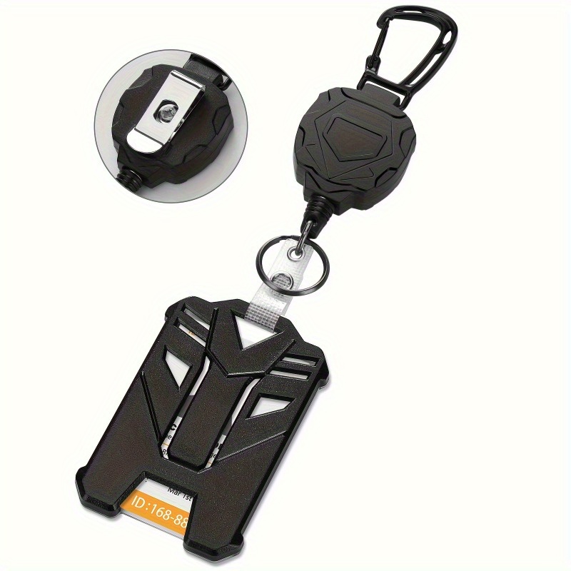 

Heavy-duty Retractable Badge Reel With Id Clip - Tactical Vertical Holder, Abs & Stainless Steel, With Carabiner Keychain & Bottle , Black