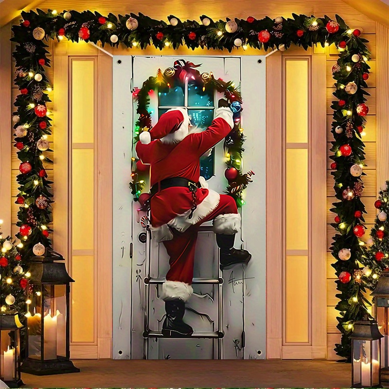 

1pc Polyester Christmas Door Cover Decoration Banner, No Electricity Needed, Fall/winter Holiday Multipurpose Front Door Backdrop Decor