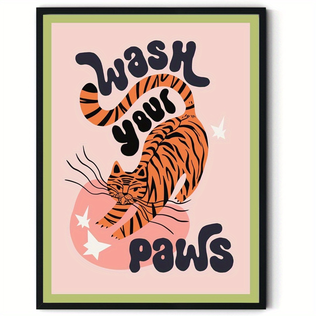 

Funny Tiger Bathroom Art Poster 1pc, Frameless Eclectic Wash Your Paws Humorous Wall Print, Maximalist Trendy Animal Decor For Home Restroom, Waterproof Pearl Paper, 8x10 Inch