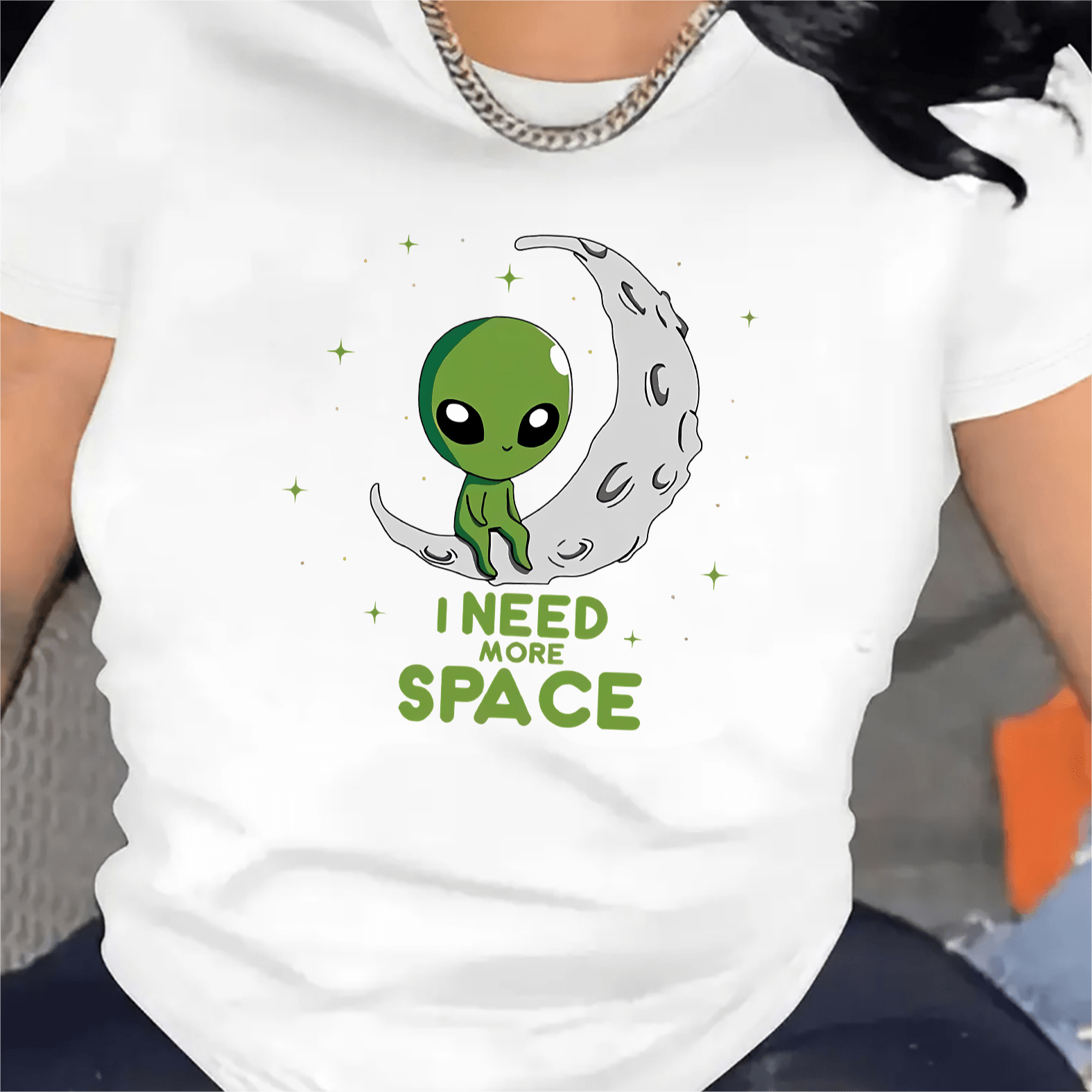 

Cartoon Alien Print T-shirt, Short Sleeve Crew Neck Casual Top For Summer & Spring, Women's Clothing