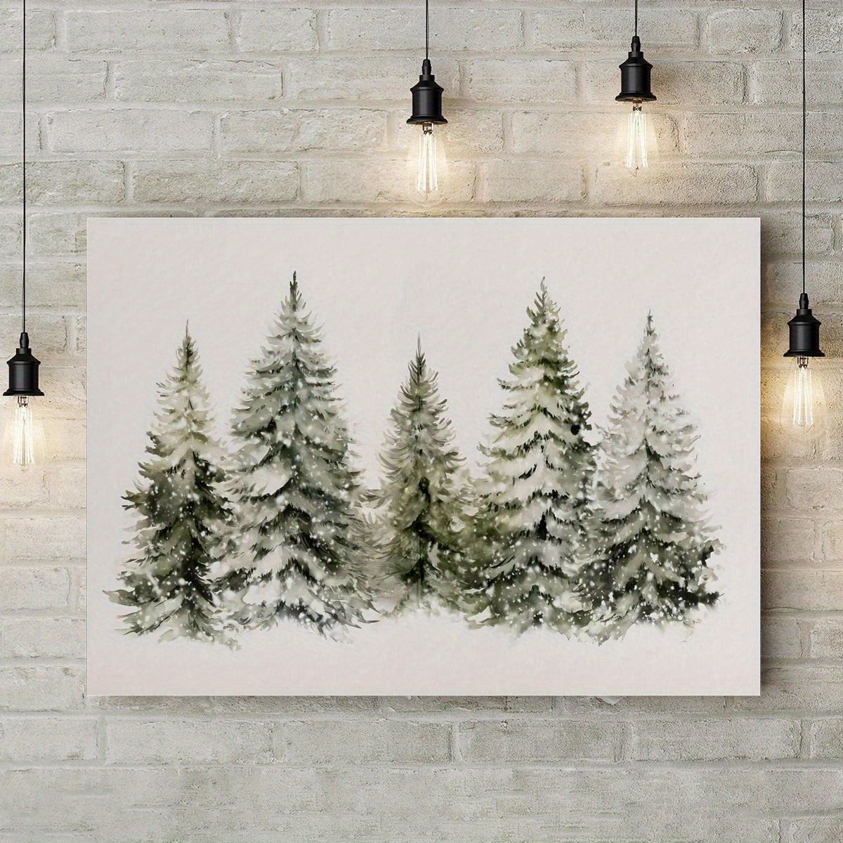 

1pc Snowy Christmas Tree Canvas Art Print - Frameless Art Deco Wall Hanging Decor For Living Room, Bedroom, Home Office - Modern Classic Landscape With Leaf Pattern - Indoor/outdoor Ink Painting