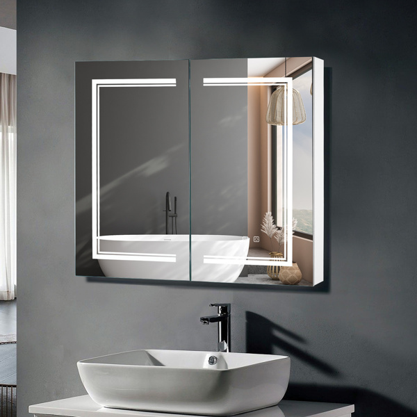 Fch] Led Bathroom Wall Cabinet Double Door Bathroom Mirror - Temu