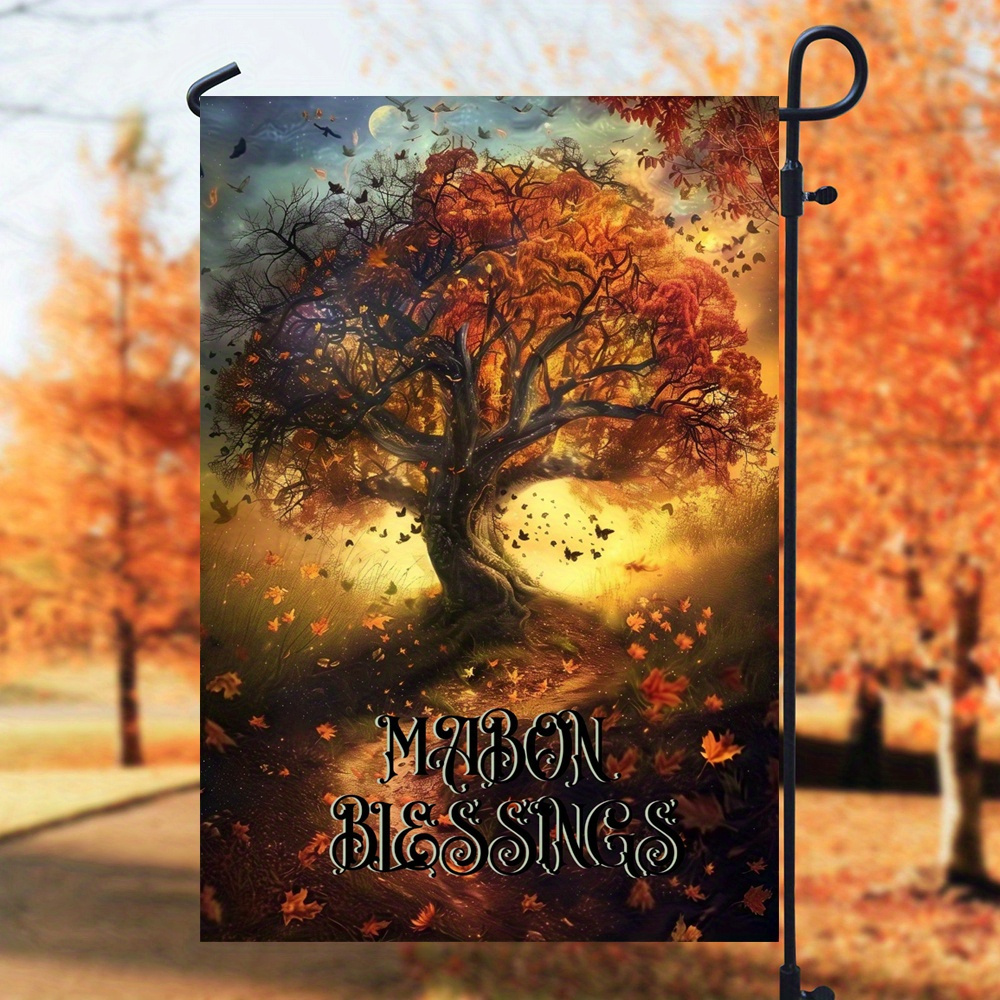 

Mabon Blessings Double-sided Garden Flag, Set Of 1, 12x18 Inch, Polyester, No Electricity Needed, Outdoor Festive Party Banner For Home Porch Decor