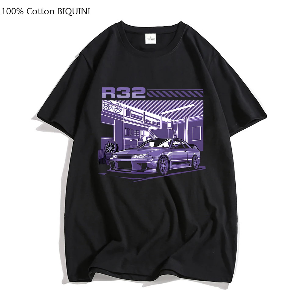 

Initial D R32 Purple Drift Car T Shirt Men Summer Short Sleeve Tee For Male Harajuku Top Funny Streetwear Cotton