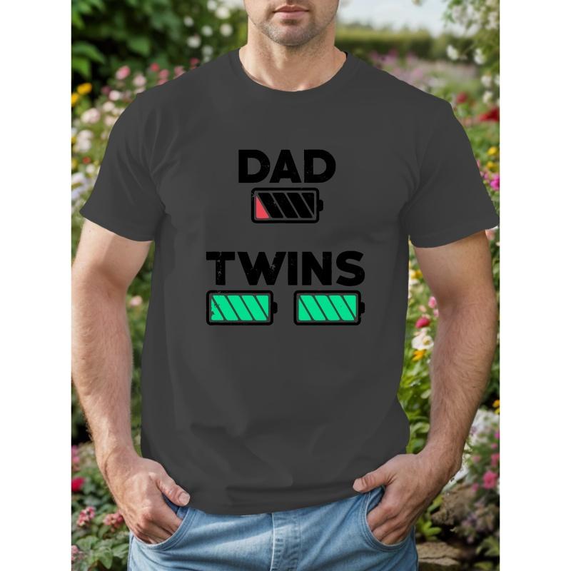 

Dad Twins Men's Print Short Sleeve, Casual Daily Round Neck T-shirt, Comfy Breathable Clothing For Summer