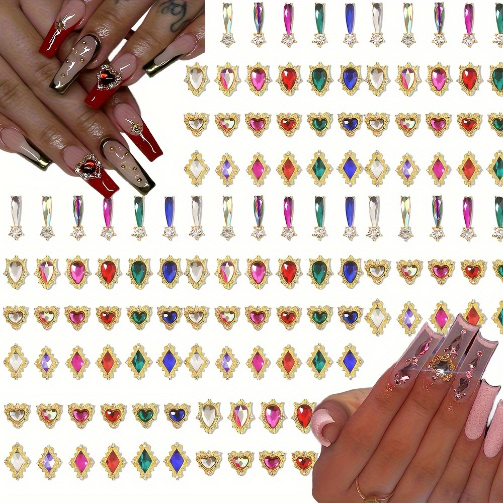 

144pcs Rhinestone Nail Charms Nail Charms Kit Heart Rhinestone Nail Charms - Dlymanicures &