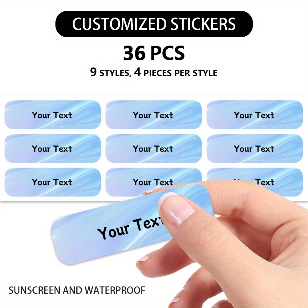 

36pcs Personalized Waterproof Sunscreen Name Stickers, Paper Material, Custom Text Labels For School Supplies, Bottles, Notebooks - Suitable For 14+