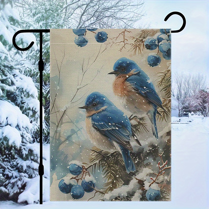 

Festive Winter Bluebirds Double-sided Garden Flag - 12x18in, Resistant To Weathering, Suitable For Most Garden Flag Stands