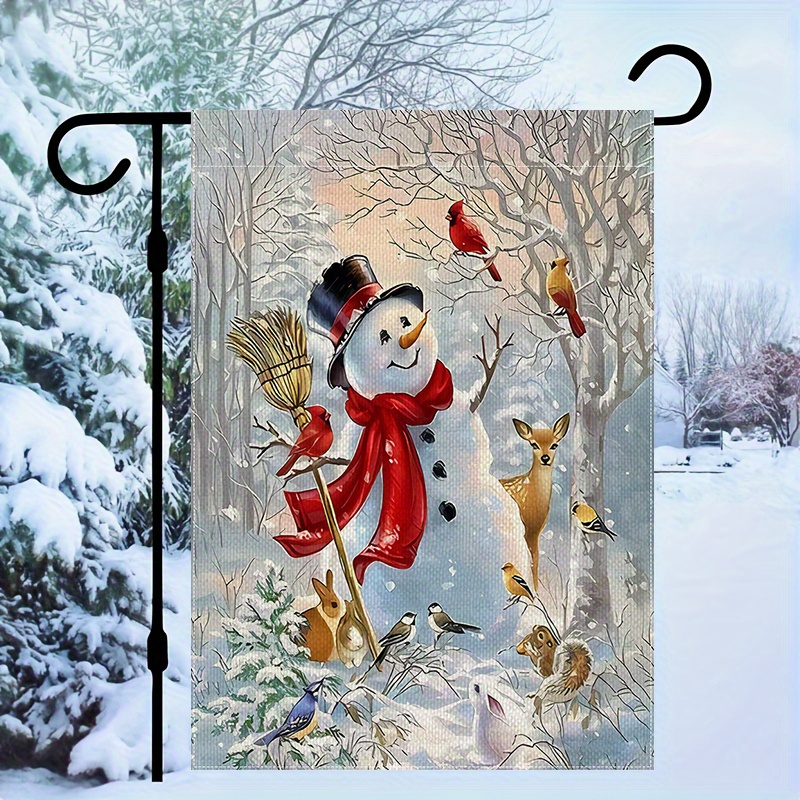 

Christmas Garden Flag - Double-sided Polyester Yard Flag With Snowman, Elk, And - Multipurpose Outdoor Decor, Weather-resistant Home And Garden Decoration, 1pc, 12x18 Inches Without Flagpole