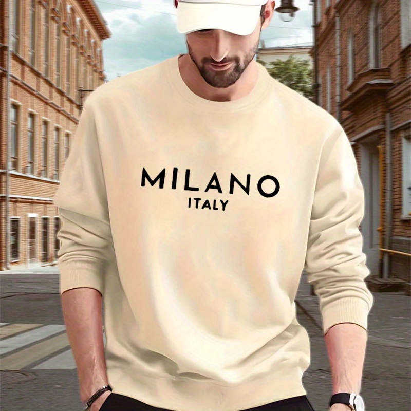 

Nouveau sweat-shirt tendance à manches longues et col rond pour homme, imprimé par transfert thermique avec la lettre MILANO, confortable, polyvalent et décontracté.