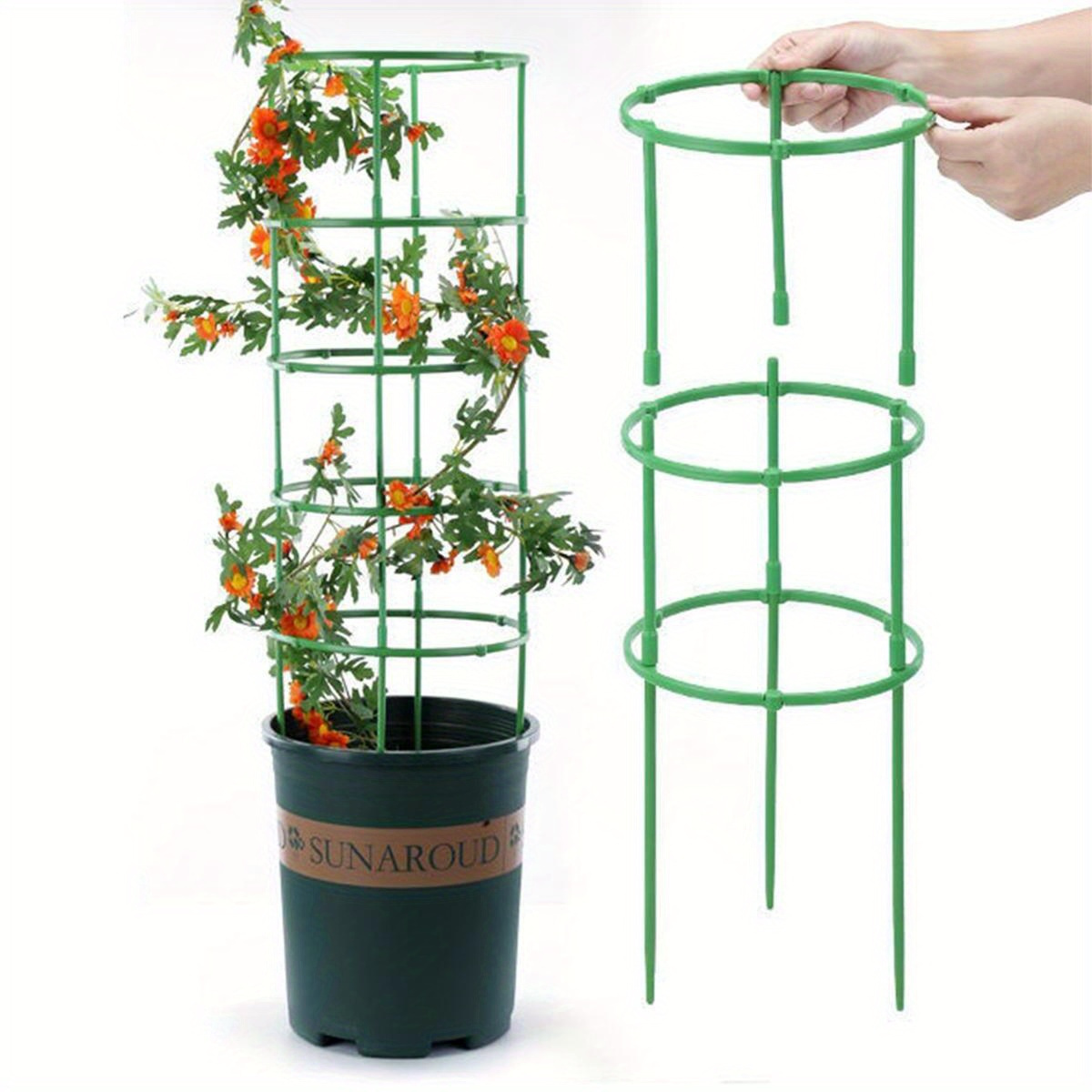 E-shop 60 Stück 10-stufige stapelbare Pflanzenstützringe - 3-stufiger Gartenblumen- Topfpflanzenständer, langlebiges Plastik